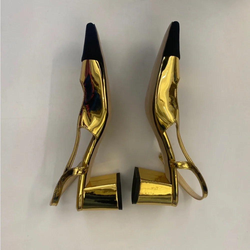 Tuckernuck‎ || Tinsley Slingback Heels Cap Toe Gold Black 10